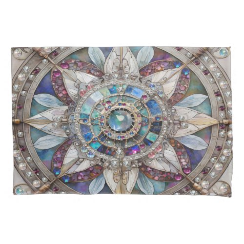 Pink and Blue Sapphires Diamonds Pearls Mandala Pillow Case