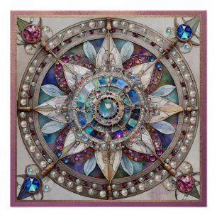 Pink and Blue Sapphires Diamonds Pearls Mandala Poster