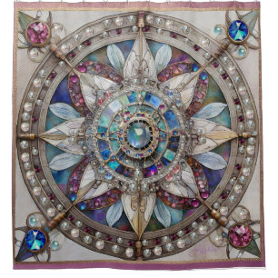 Pink and Blue Sapphires Diamonds Pearls Mandala Shower Curtain