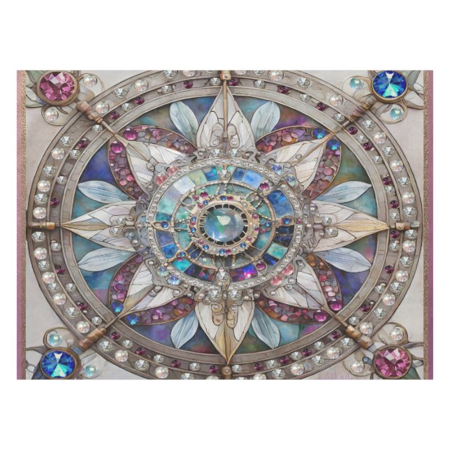 Pink and Blue Sapphires Diamonds Pearls Mandala Tablecloth (Front (Horizontal))