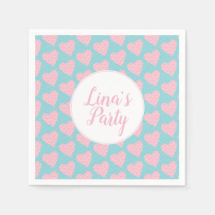 Pink and Blue Scribble Hearts Valentines Day Party Napkins