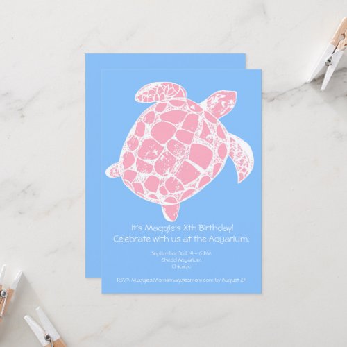 Pink and Blue Sea Turtle Birthday Party Invitation