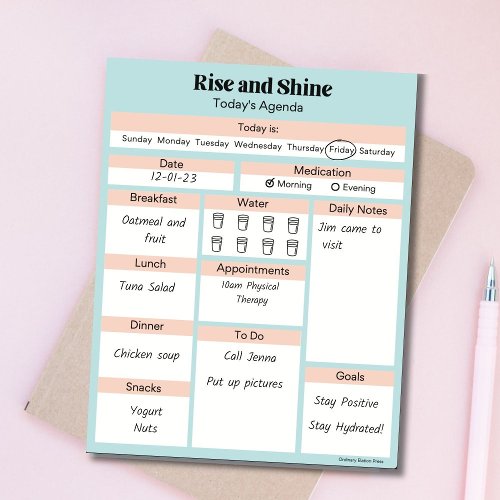Pink and Blue Senior Daily  Day Agenda Notepad