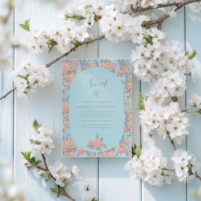 Pink and blue shabby chic florals 16 Birthday Invitation (Creator Uploaded)