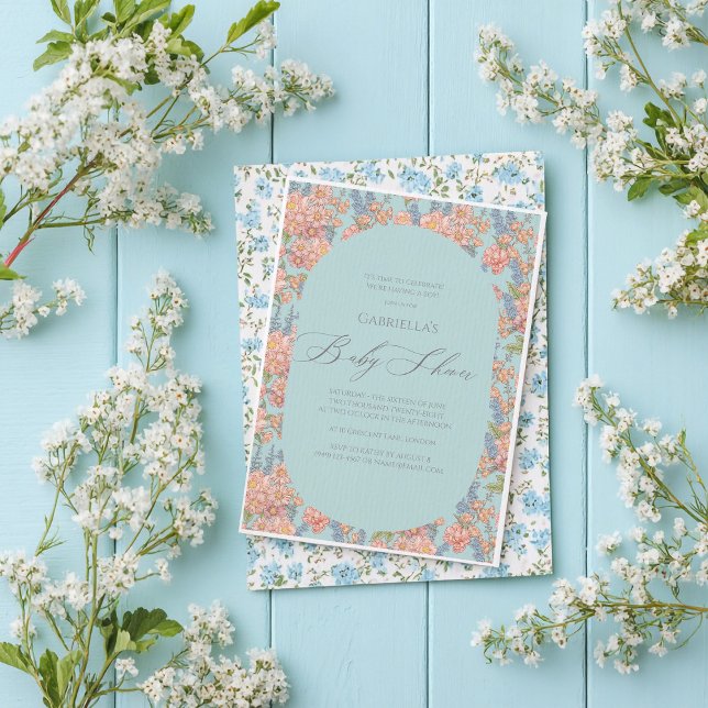 Pink and blue shabby chic florals Baby Shower Invitation (Creator Uploaded)