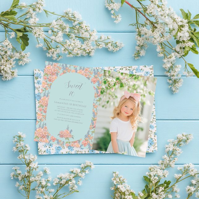 Pink and blue shabby chic florals Birthday Invitation (Creator Uploaded)