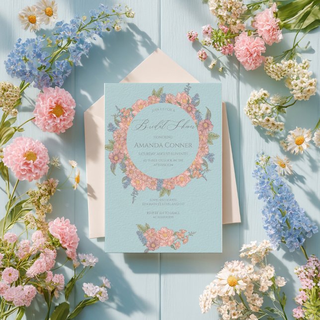 Pink and blue shabby chic florals Bridal Shower Invitation (Creator Uploaded)