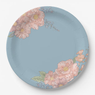 Pink and blue shabby chic florals paper plates