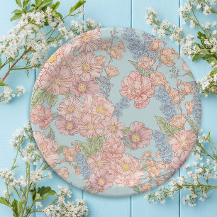 Pink and blue shabby chic florals paper plates