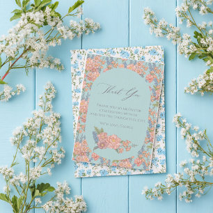 Pink and blue shabby chic florals thank you card