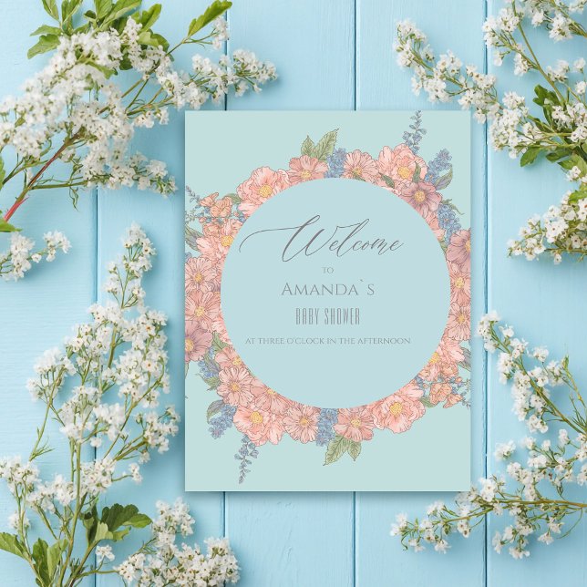 Pink and blue shabby chic florals Welcome Poster (Creator Uploaded)
