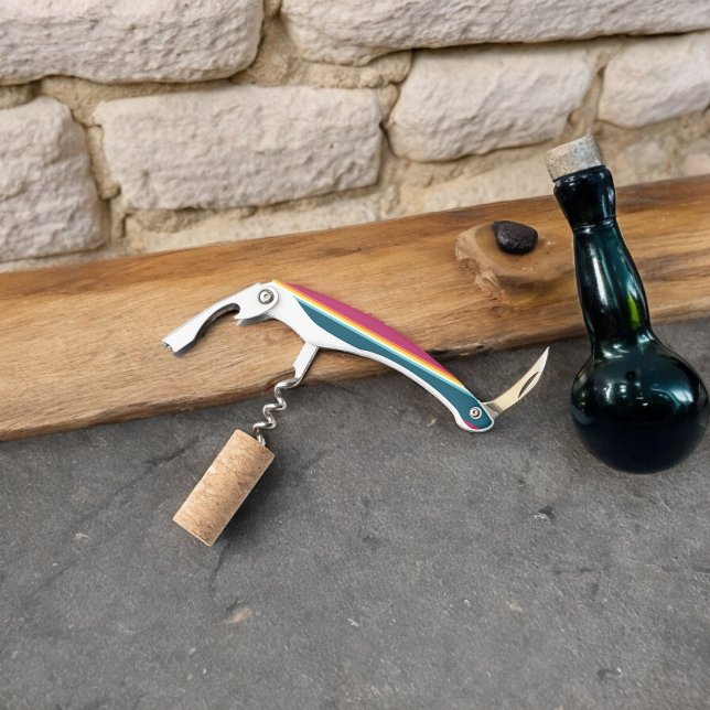 Pink and Blue Shades Stripe Waiter's Corkscrew (Corkscrew Bottle Opener)