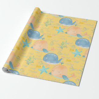 Pink And Blue Sleeping Whale Baby Shower Wrapping Paper