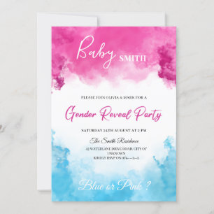 Pink and Blue Smoke Baby Gender Reveal Invitation