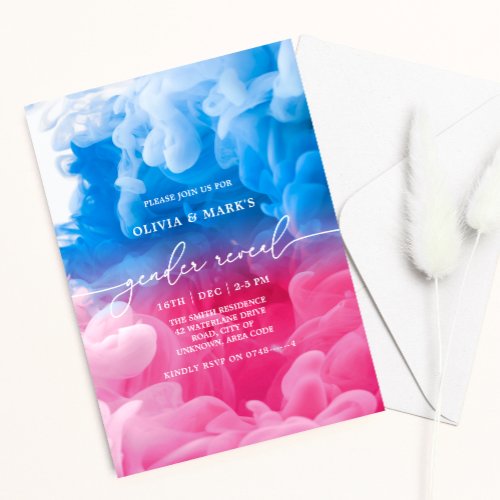 Pink and Blue Smoke Baby Gender Reveal Invitation