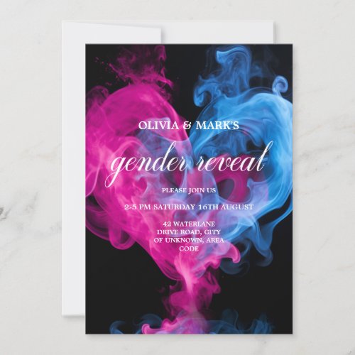 Pink and Blue Smoke Love Heart Gender Reveal Invitation