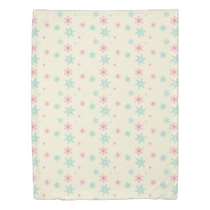 Pink And Blue Snowflake Pattern Christmas Wintery Duvet Cover