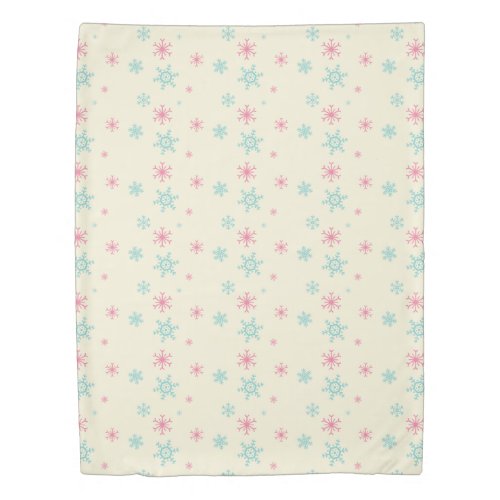 Pink And Blue Snowflake Pattern Christmas Wintery Duvet Cover