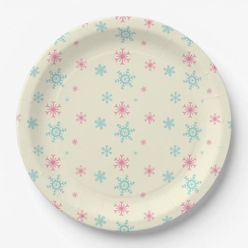 Pink And Blue Snowflake Pattern Christmas Wintery Paper Plates