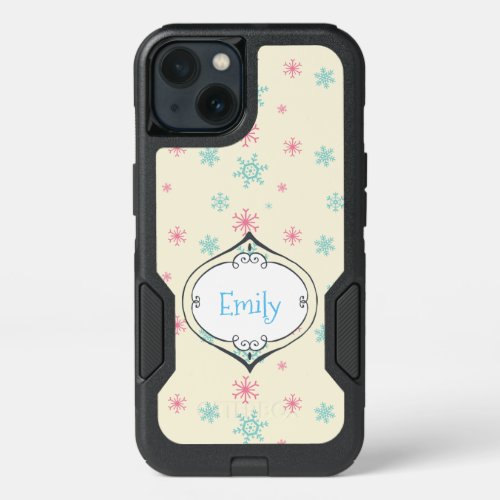 Pink And Blue Snowflake Pattern Personalized iPhone 13 Case
