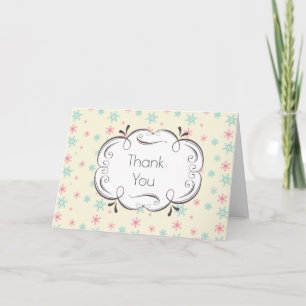 Pink And Blue Snowflakes Christmas Wintery Thanks Letterpress Thank You Card