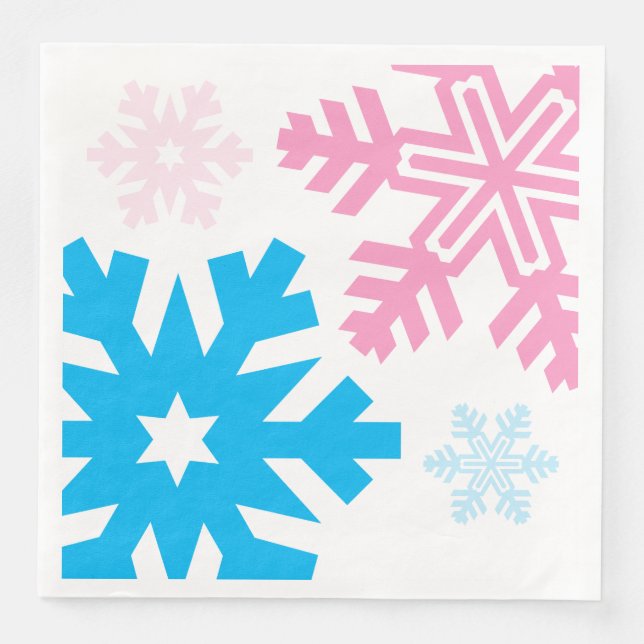 Pink And Blue Snowflakes elegant Paper Dinner Napkins (Front)