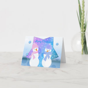 Pink and Blue Snowmen Holiday Card