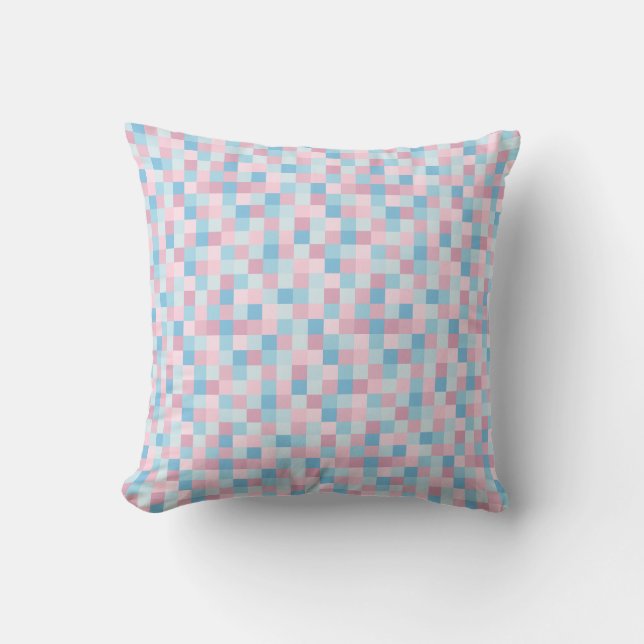 Pink and Blue Squares Throw Pillow (Front)