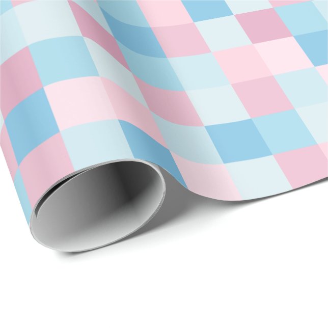 Pink and Blue Squares Wrapping Paper (Roll Corner)