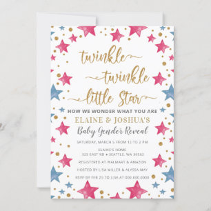 Pink and Blue Stars Gender Reveal Baby Shower  Invitation