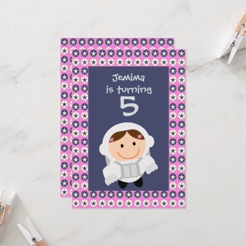 Pink and Blue Stars Spacegirl Birthday Party Announcements