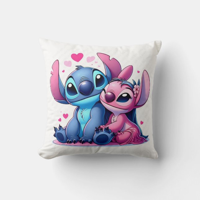 Pink and Blue Stitch  Throw Pillow (Front)