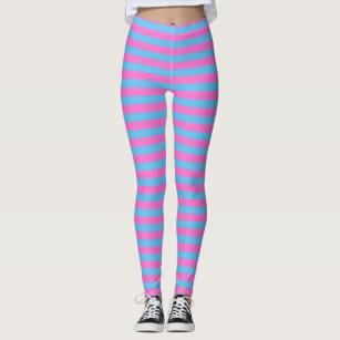 Bright Neon Pink and Green Horizontal Striped Leggings