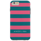 Pink and Blue Striped Pattern Custom Name
