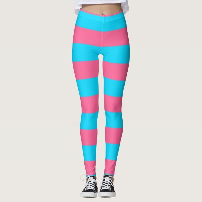 Pink and Blue Stripes Design Leggings (Front)