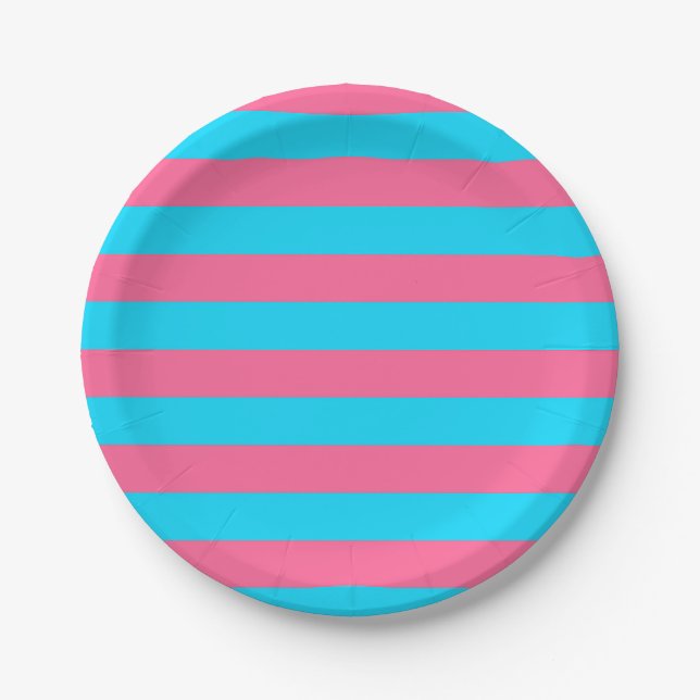 Pink and Blue Stripes Design Paper Plates (Front)