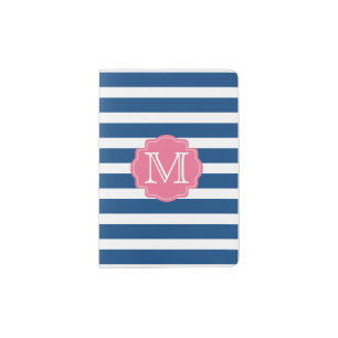 Pink and Blue Stripes Monogram Passport Holder