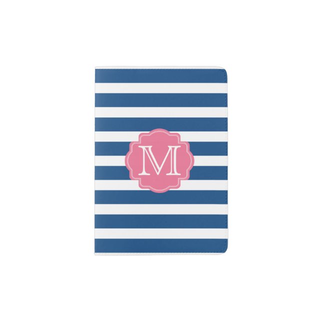 Pink and Blue Stripes Monogram Passport Holder (Front)