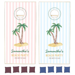 Pink and Blue Stripes Palm Beach Party Cornhole Set