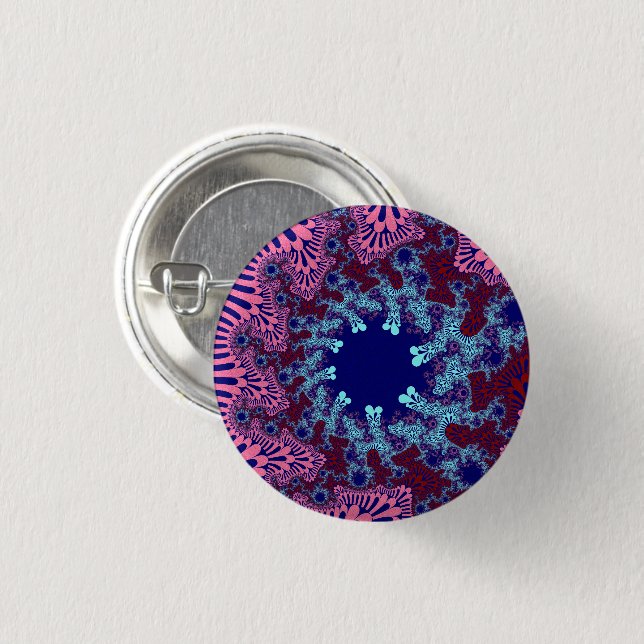 Pink and Blue Sunburst Pinback Button (Front & Back)