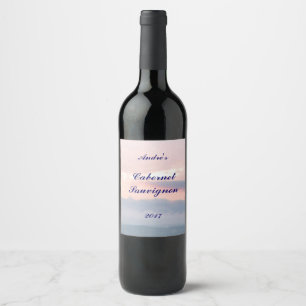 Pink and Blue Sunset Sky Wine Label