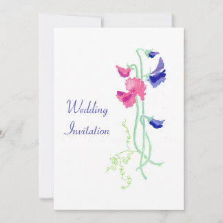 Pink and Blue Sweet Peas Wedding Invitation