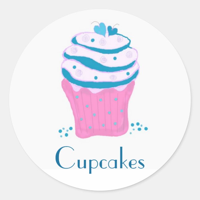 Pink and Blue Swirl Cupcakes Classic Round Sticker (Front)