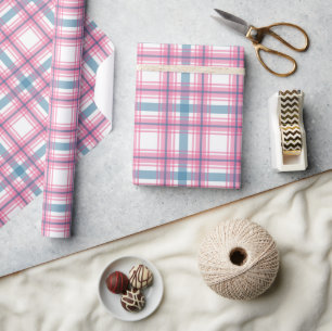 Pink And Blue Tartan Christmas Wrapping Paper