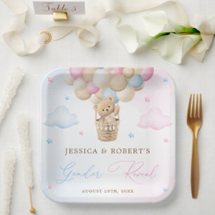Pink and Blue Teddy Bear Gender Reveal Paper Plates