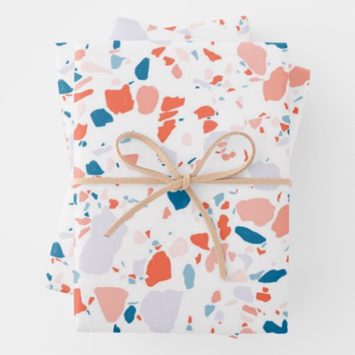 Pink and Blue Terrazzo Handmade Pattern Gift  Wrapping Paper Sheets