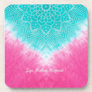 Pink and Blue Tie dye with Mandala Sway in Style Beverage Coaster