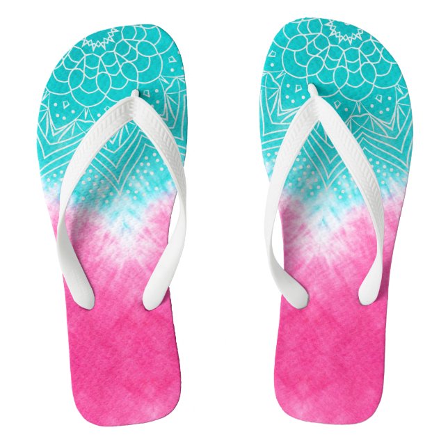Pink and Blue Tie dye with Mandala Sway in Style Flip Flops (Footbed)