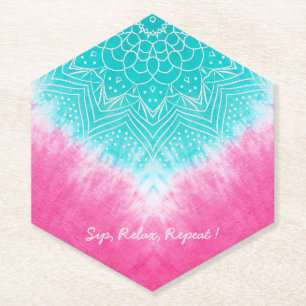 Pink and Blue Tie dye with Mandala Sway in Style Paper Coaster