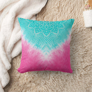 Pink and Blue Tie dye with Mandala Sway in Style Throw Pillow